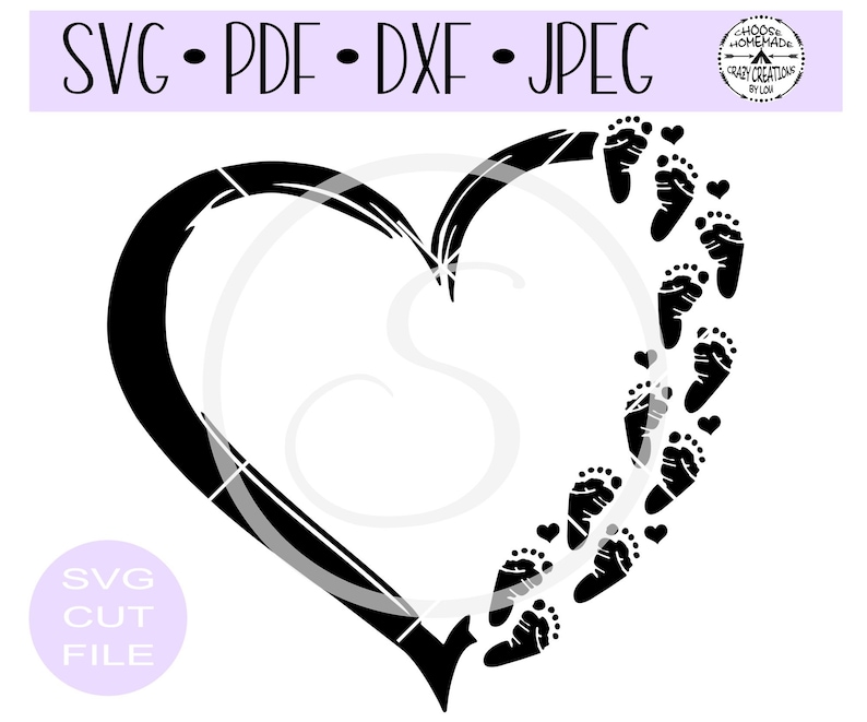 Baby Foot Prints Distressed Heart SVG Digital Cut File HTV Cut File Vinyl Stencil Cut File PNG Jpeg Dxf Pdf image 1