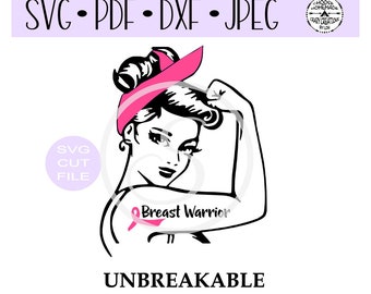 Breast Warrior Unbreakable SVG digital cut file for htv-vinyl-decal-diy-plotter-vinyl cutter-craft cutter- SVG - DXF & Jpeg formats.