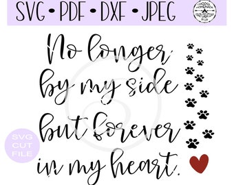 No Longer By My Side But Forever In My Heart Pet Memory SVG digital cut file for htv-vinyl-decal-diy- vinyl - SVG - DXF  Png & Jpeg formats.