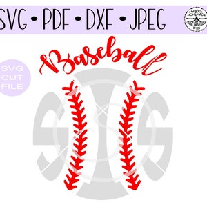 May include: SVG cut file design of a baseball with the word "Baseball" above it and the letters "S" on either side of the ball.