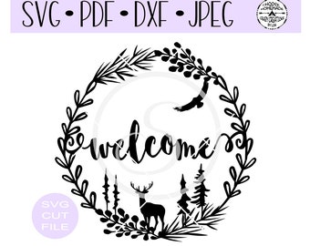 Welcome Woodsy Wreath SVG digital cut file for htv-vinyl-decal-diy-plotter-vinyl cutter-craft cutter- SVG - DXF & Jpeg formats.