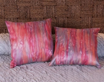 Pillow Cover-Living Room Decor-Coral Pillow-Red & Gray Pillow-Silk Pillow-18x18 Pillow Cover-Boho Chic Pillow-Bohemian Decor-Modern Pillows