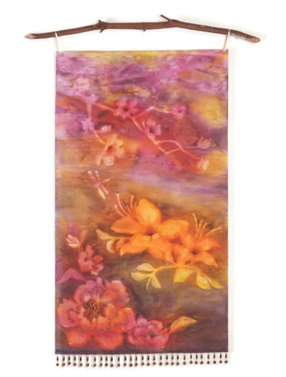 Flower Tapestry-Coral Pink Wall Art-Living Room Art-Orange Art-Flower Nursery Decor-Textile Wall Hanging-Bohemian Wall Decor-Shabby Chic Art