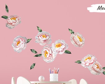 Charming Pale Pink Peony Wall Decals - Watercolor, Vinyl or Fabric Options - Various Sizes: Small to Extra Large - CP020