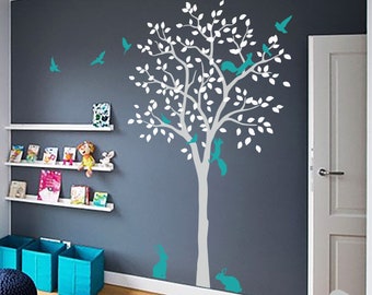 Adesivi murali con alberi del bosco, decorazioni personalizzabili per la cameretta dei bambini