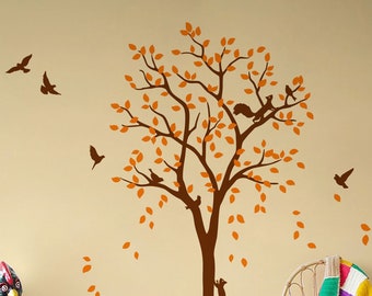 Adesivi murali con alberi, coniglietti, scoiattoli e uccelli, decorazioni personalizzabili per la cameretta dei bambini