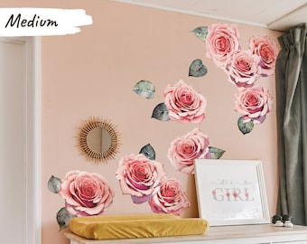 Large Watercolor-Style Roses Self-adhesive Decal Stickers - Delicate Floral Wall Decor - Vinyl or Fabric Options - 3 Sizes - CP012