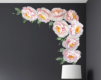 Stunning Pink Peony Floral Wall Stickers - Vinyl/Fabric, Watercolor Design, Assorted Sizes - CP020