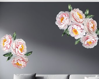 Enchanting Pink Peony Wall Art Decals - Vinyl and Fabric Options, Various Sizes - CP020