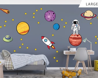 Space Adventure Wall Stickers Set - 5 Planets, Astronaut, Rocket, Meteorite, and Stars - CP010