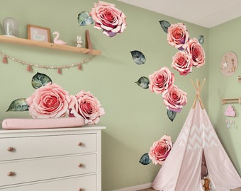 Whimsical Roses: Add a Splash of Watercolor Style Beauty with Self-Adhesive Floral Decals - Vinyl/Fabric Options - 3 Sizes - CP012