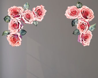 Elegant Watercolor-Style Rose and Leaf Decals for Your Walls Easy-to-Apply, Captivating Floral Décor - CP012