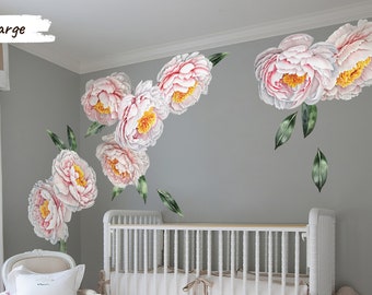 Captivating Pink Peony Flower Decals for Walls - Watercolor Style, Vinyl and Fabric Options, Multiple Sizes - CP020