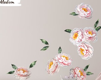 Pale Pink Peony Floral Decal Stickers - Watercolor Style, Choose Vinyl or Fabric - Sizes from Small to Extra Large - CP020