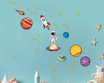 Interactive Space, Planets, Meteor, Rocket and Astronaut and Decor - Removable and Repositionable Stickers - CP010