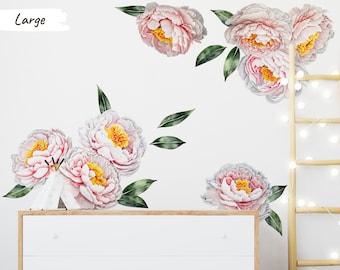 Graceful Pale Pink Peony Flower Stickers - Watercolor Style, Choose Vinyl or Fabric - Various Sizes from Small to Extra Large - CP020