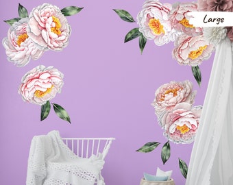 Elegant Peony Wall Decor. Stunning Pale Pink Flower Decals in Vinyl or Fabric Choices - Various Sizes from Small to Extra Large - CP020