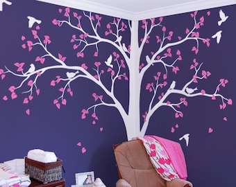 Large White tree decal Corner Tree wall decal Stickers Huge Wall Decals Wall Art Tattoo Wall Mural Decor - 086