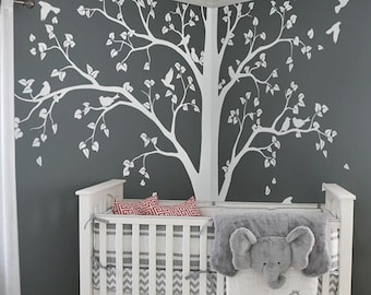 Large tree decal Huge White Tree wall decal Stickers Corner Wall Decals Wall Art Tattoo Wall Mural Decor - 086