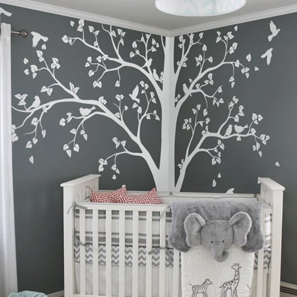 Large tree decal Huge White Tree wall decal Stickers Corner Wall Decals Wall Art Tattoo Wall Mural Decor - 086