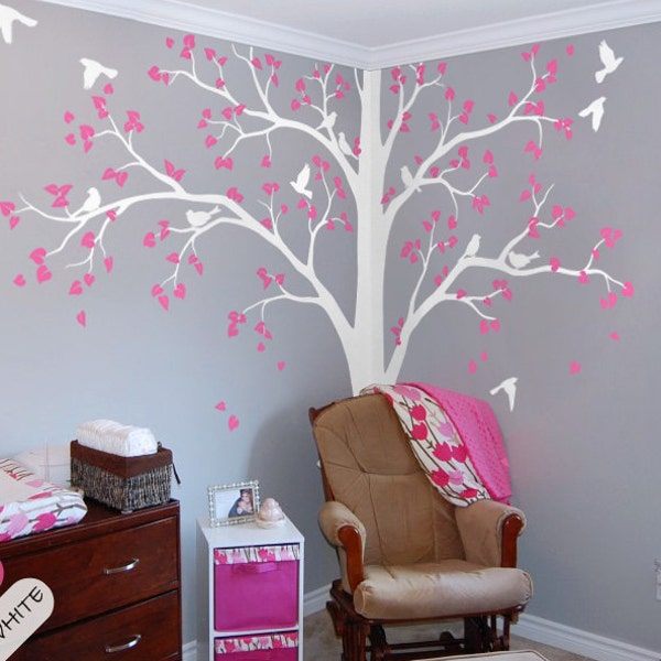 Baum Wandtattoo Volle Ecke Baum Aufkleber Kinderzimmer Wanddekoration Baum Wandaufkleber Set von Zwei Bäume Wandkunst Tattoo Wandbild Decor - 086