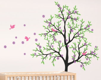 Nursery tree wall decal Baby Room Wall Sticker with blossom Wall Art Mural Decoration - 019