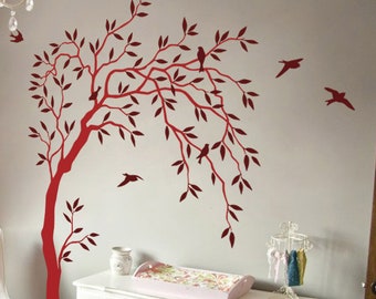 Grand arbre sticker mural pépinière arbres Sticker mural chambre de bébé décoration murale avec oiseaux et feuilles Wall Art Mural - 038