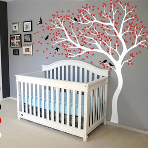 Tree wall decal huge tree wall decals nursery wall decor wall mural kids room wall decoration with cute birds and leaves - 098