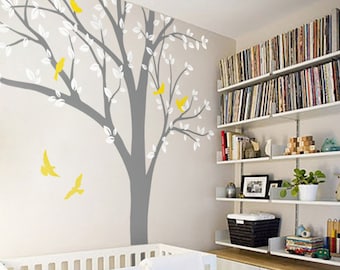 Large Tree Wall Decal Huge Tree wall decals Wall Mural Stickers Nursery Tree and Birds Wall Art Tattoo Nature Wall Decals Decor  - 001