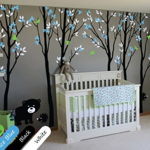 Muursticker kinderkamer – ontwerp bomen, beer en egel