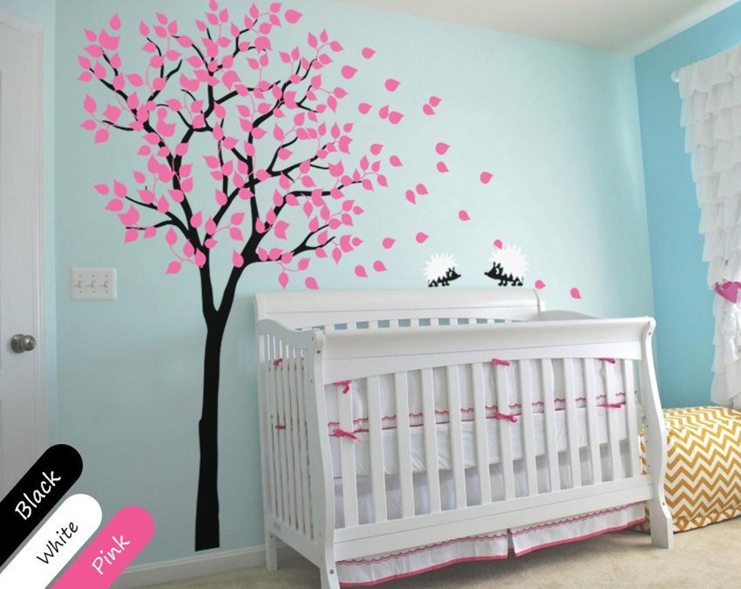 Nursery Tree Wall Decal Large Tree Wall Sticker With Hedgehogs and ...