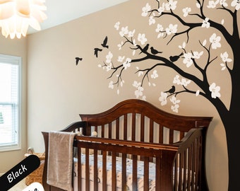 Large Tree Wall Decal Corner Tree Sticker with Big Blossoms Huge Wall Decals Wall Art Tattoo Wall Mural Decoration Décor - 087