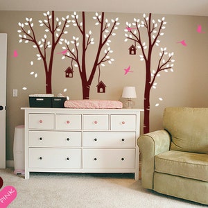 Nursery Tree Wall Decal Kids Room Wall decor with cute Flying Birds, Birdhouses and Leaves - 031