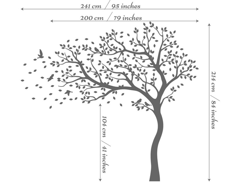 White Leaning Tree Wall Decal With Birds – Large Nursery Nature Mural ...