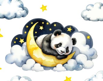 Adesivo murale panda addormentato / set di adesivi in tessuto per cameretta dei bambini