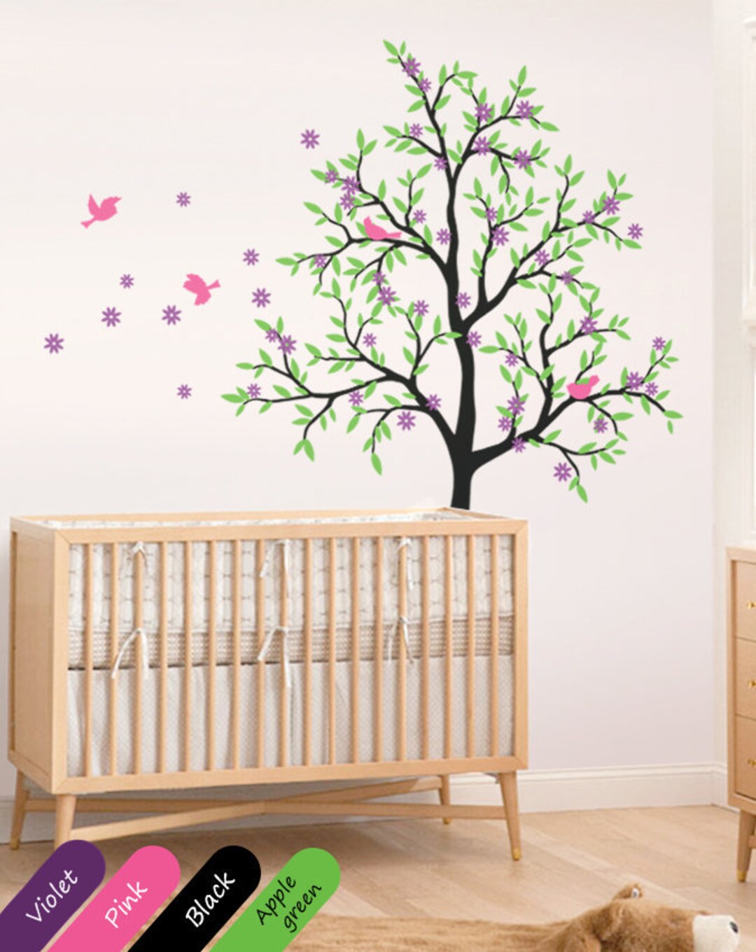 Nursery Tree Wall Decal Baby Room Wall Sticker With Blossom Wall Art ...