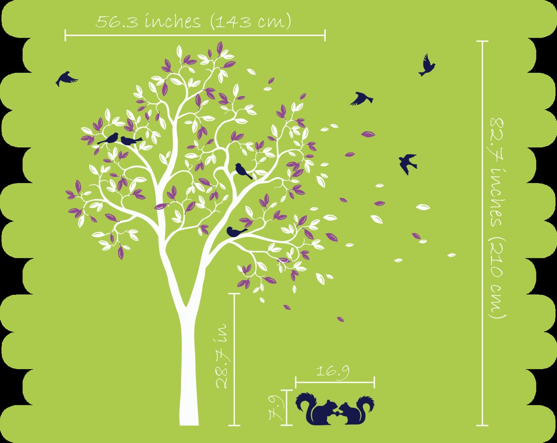 White Tree Wall Decal Nursery Wall Mural Sticker With Cute Etsy UK