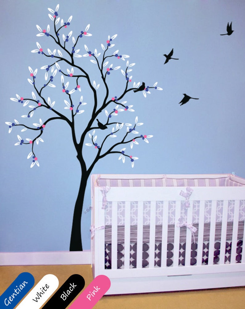 Baby Nursery Tree Wall Decal With Leaves and Birds Great as Etsy