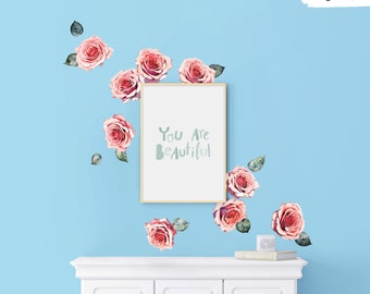 Graceful Watercolor-Style Rose Sticker Decals - Available Vinyl or Fabric in 3 Sizes - CP012