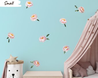 Charming Pale Pink Peony Wall Decals - Watercolor, Vinyl or Fabric Options - Various Sizes: Small to Extra Large - CP020