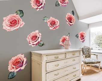 Charming Self-Adhesive Roses - Removable Watercolor style Decals - Available in Vinyl or Fabric and 3 Sizes to choose - CP012