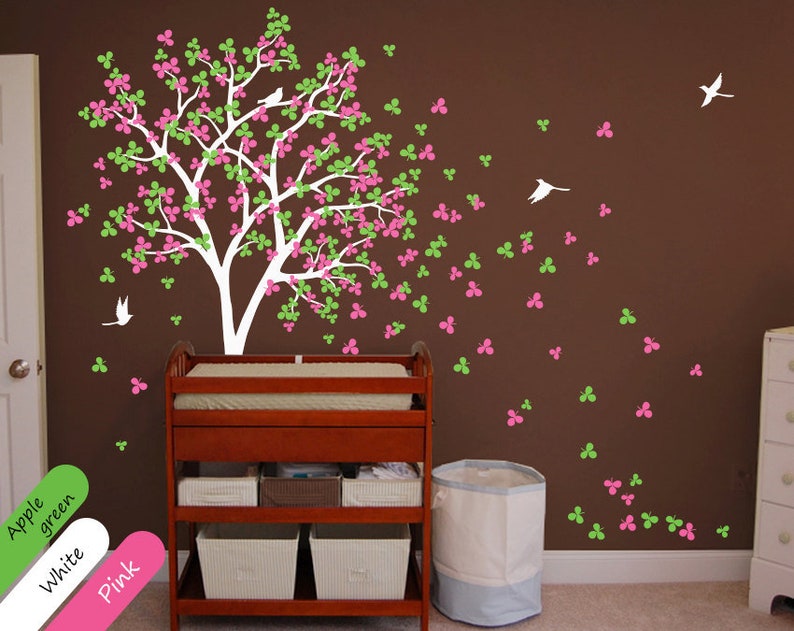 Baby nursery tree wall decals Wall tree mural with Birds Etsy