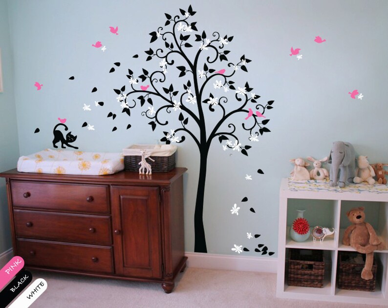 Nursery Tree Wall Decal Large Tree Wall Sticker With Curly Etsy