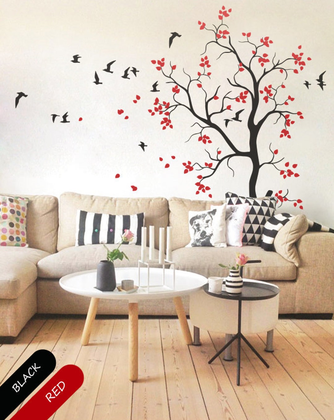Nursery Tree Wall Decal With Flying Birds and Cute Leaves Baby Room ...