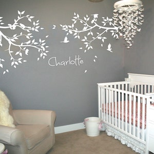 Nursery branch Wall decals with Leaves birds Children's room wall decoration Nursery Branch sticker Personalized baby name - 101