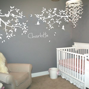 Nursery branch Wall decals with Leaves birds Children&#39;s room wall decoration Nursery Branch sticker Personalized baby name - 101