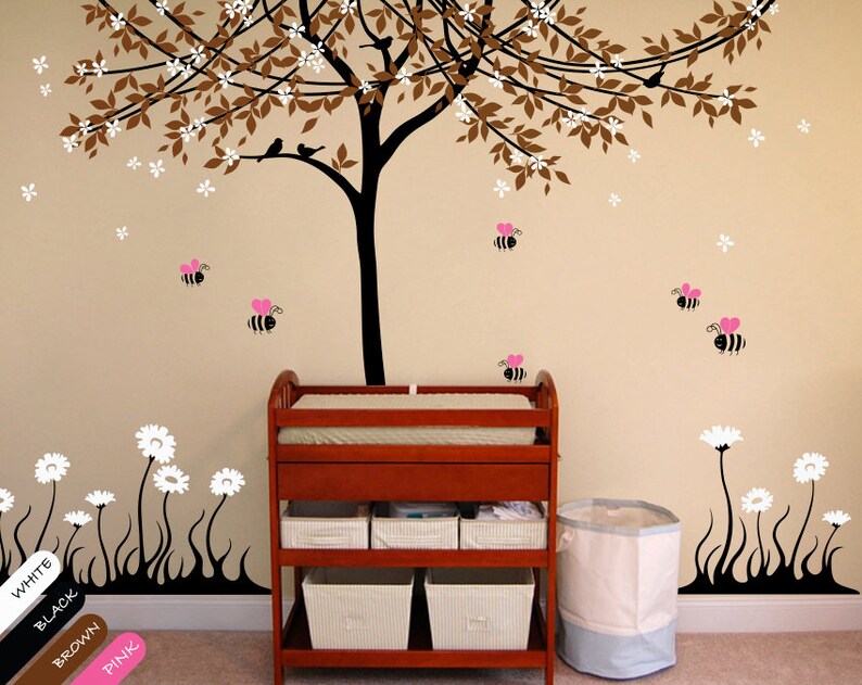Tree wall decal baby Nursery Wall ticker with cute bees Wall Etsy