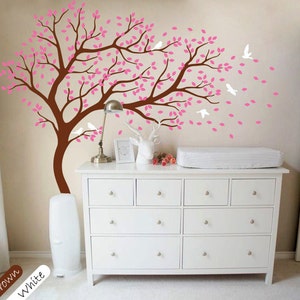 Tree wall decal Large tree wall decals nursery wall decor whimsical wall mural kids playroom wall decoration with cute birds and leaves 099
