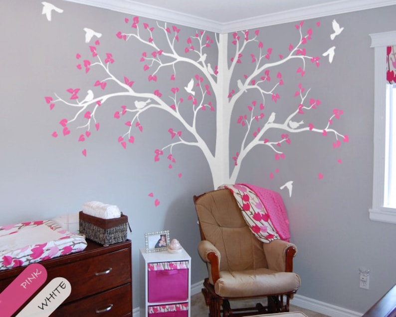 Tree Wall Decal Full Corner Sticker Nursery Decoration Set Of Two Trees Art Tattoo Mural Decor 086