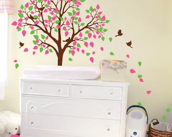 Large Tree Wall Decal Children's Room Tree Wall Sticker Wall Art decor with Birds and Leaves - 030